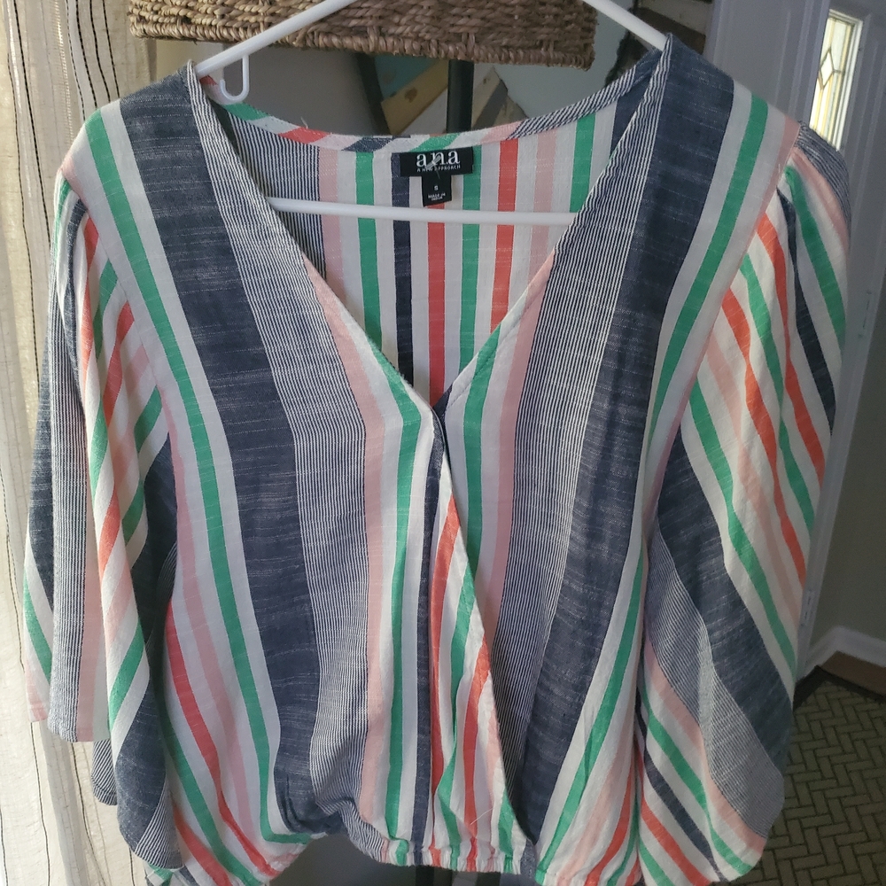 a.n.a Multicolor Striped V-Neck Blouse